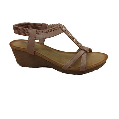 S-1543 Wedge sandal w/gold circle detail