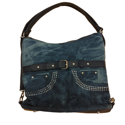 TO-1319 Top zip denim purse with rhinestones can be a backpack