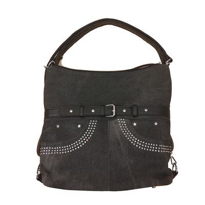 TO-1319 Top zip denim purse with rhinestones can be a backpack