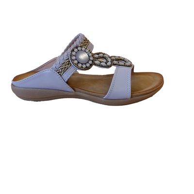 S-1545 Slip on flat sandal w/bead detail