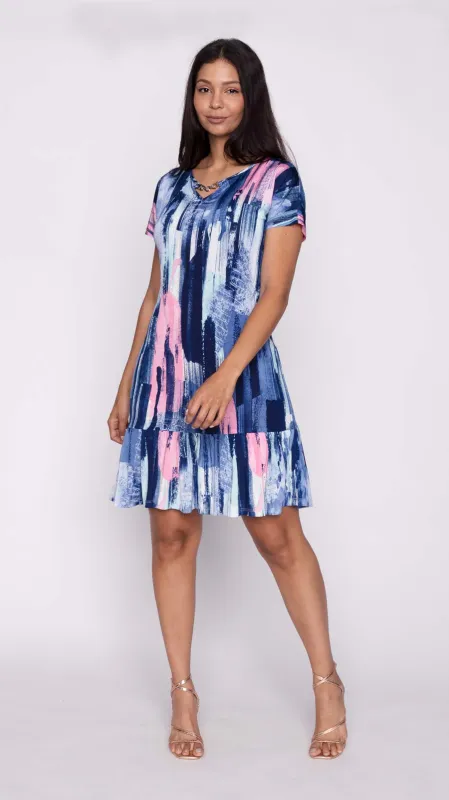 5263-3063 ladies short sleeve print dress w/ruffle bottom