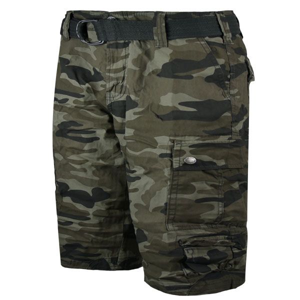 142812 mens camo long khaki shorts w/belt