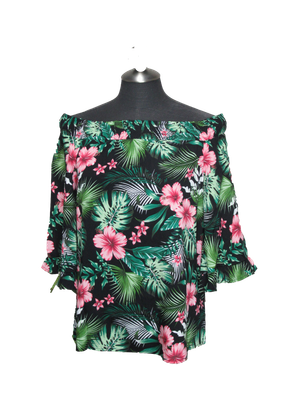 PT-14046 floral3/4 sleeve off the shoulder blouse