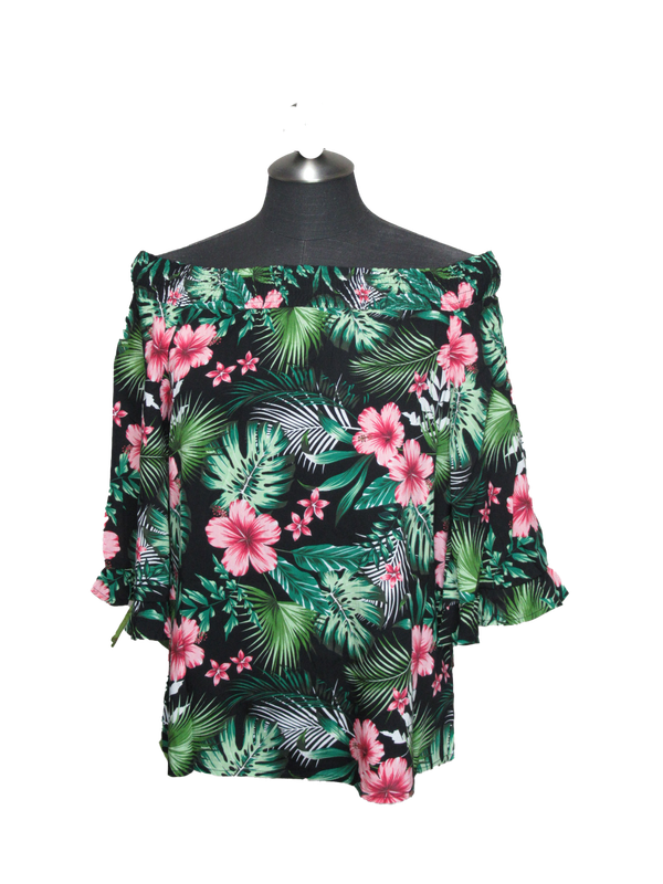 PT-14046 floral3/4 sleeve off the shoulder blouse