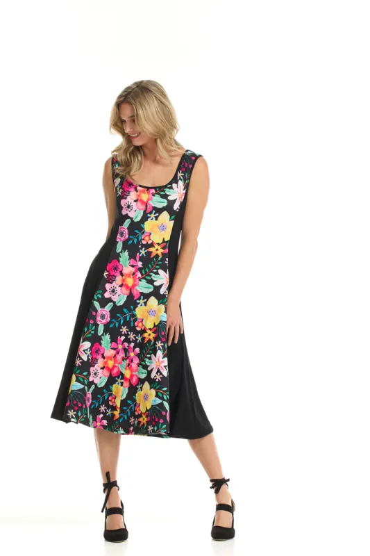 RP-COMBO-18791B ladies sleeveless 3/4 length dress w/side panels