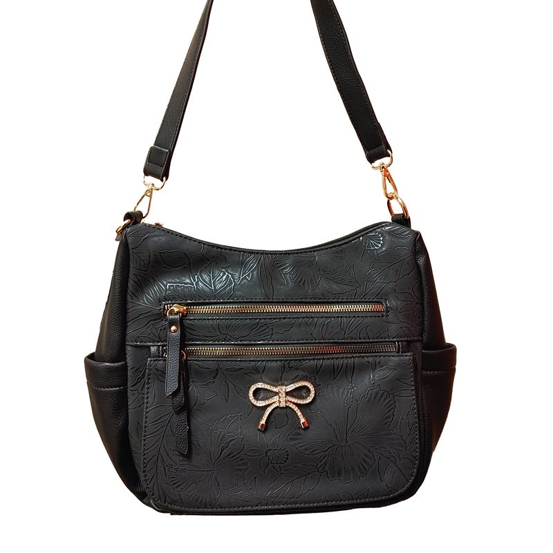 TO431-2 hobo style shoulder bag w/bow on front and extra strap