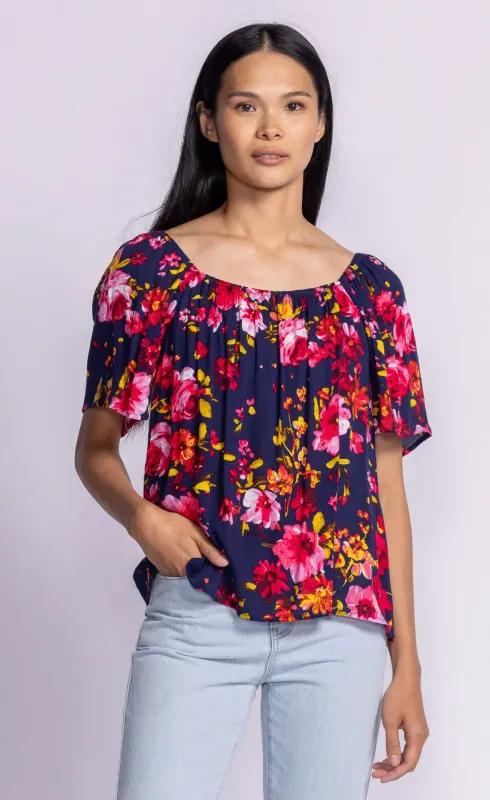 TO-240513BL Ladies floral Stacey top