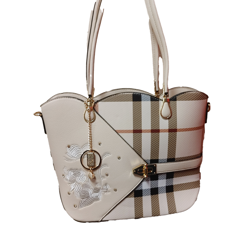 TO-0891 Top zip plaid tote purse w/extra strap