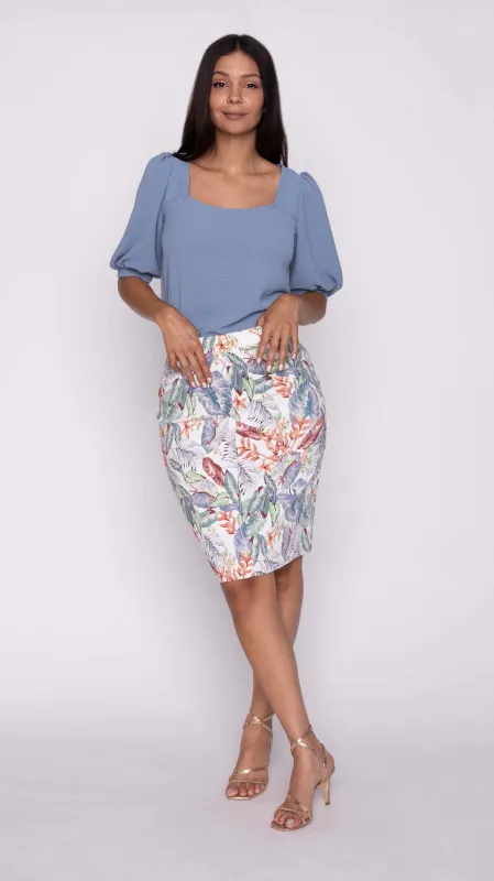 4031-3022 ladies 3/4 length millenium print pull on skirt