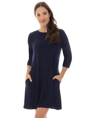 8514 Ladies 3/4 sleeve v neck solid Aline dress w/pockets