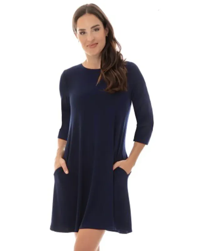 8514 Ladies 3/4 sleeve v neck solid Aline dress w/pockets
