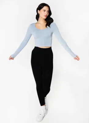 CEBT1018 bamboo stretch  l/s scoop neck crop t-shirt