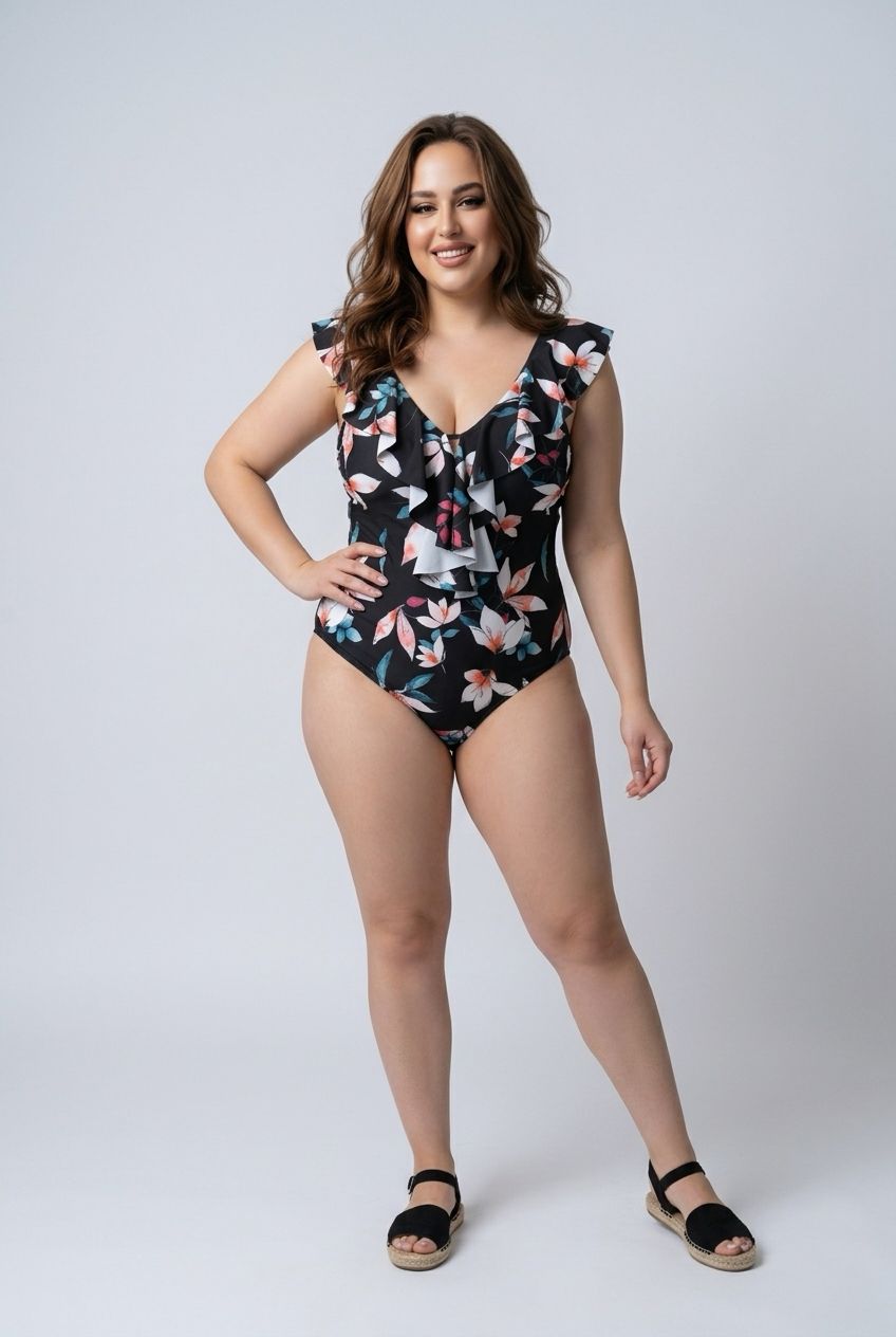 #2 one piece bathing suit w/ruffles