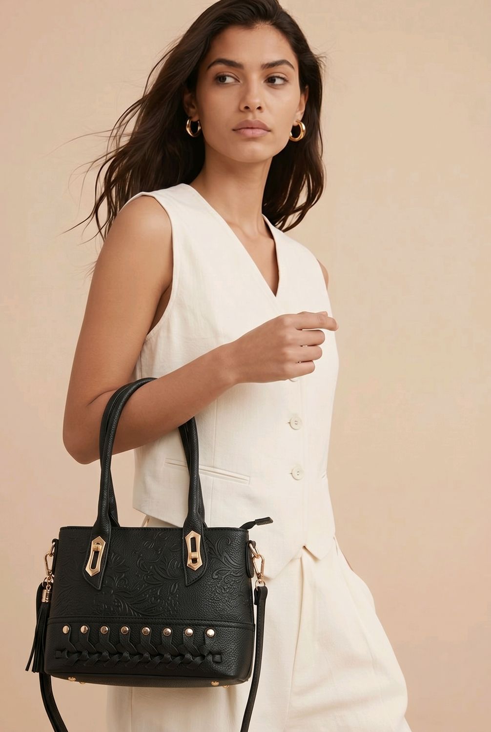 JE6530-2 small square tote w/flower print and rhinestones