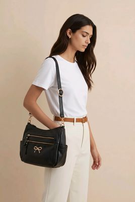 TO431-2 hobo style shoulder bag w/bow on front and extra strap