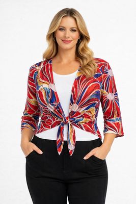 A357 printed 3/4 sleeve mesh bolero cover up A357 printed 3/4 sleeve mesh bolero cover up
