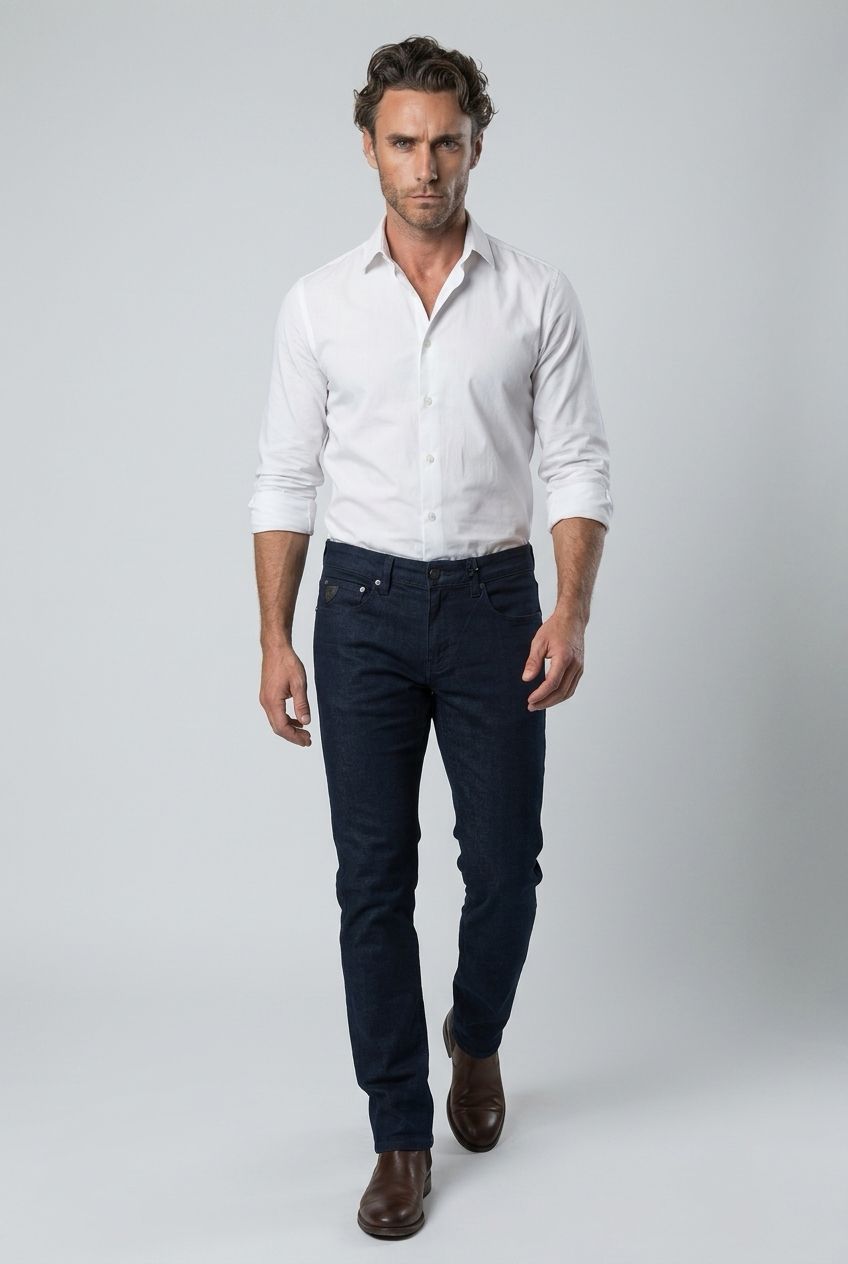 1660-6818-00 light weight mid-low waist slim leg jean