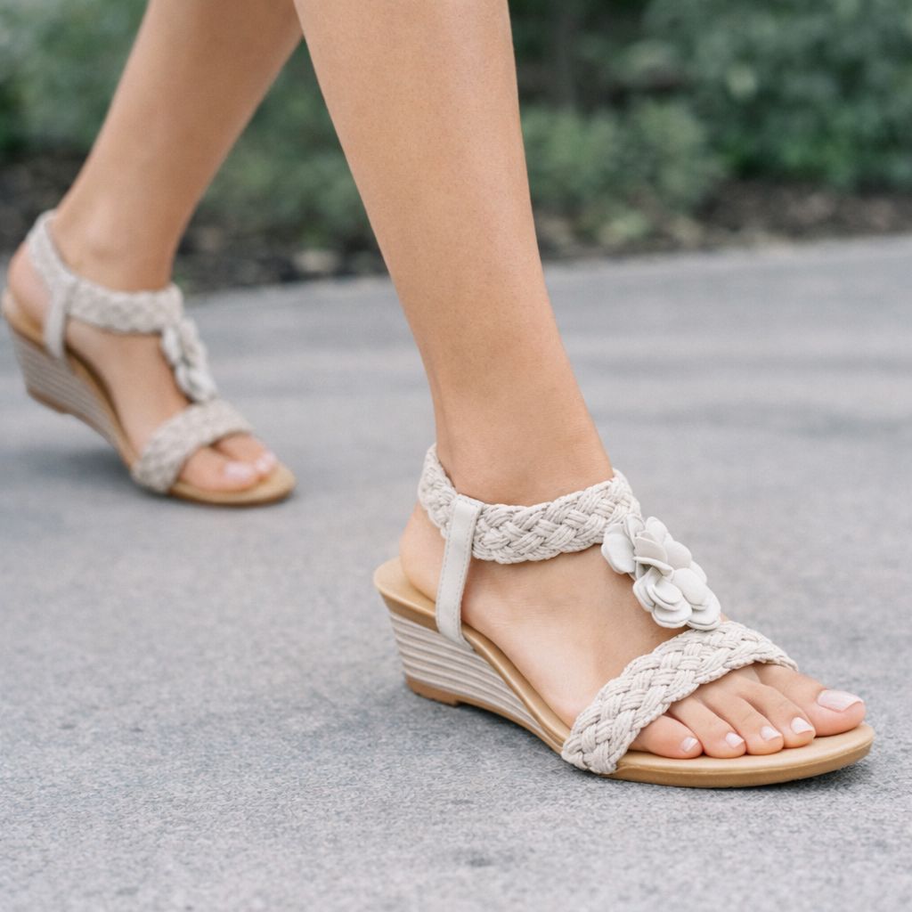 S-1459 wedge t-strap weaved sandal