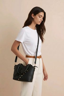 JO6917B small tote w/floral print and extra strap for crossbody