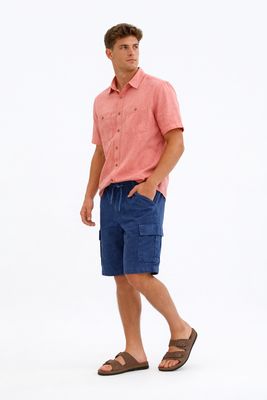 7265014 mens linen blend cargo shorts 11 inch inseam w/drawstring