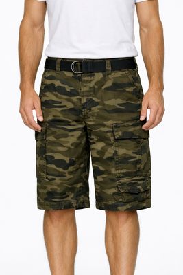 142812 mens camo long khaki shorts w/belt