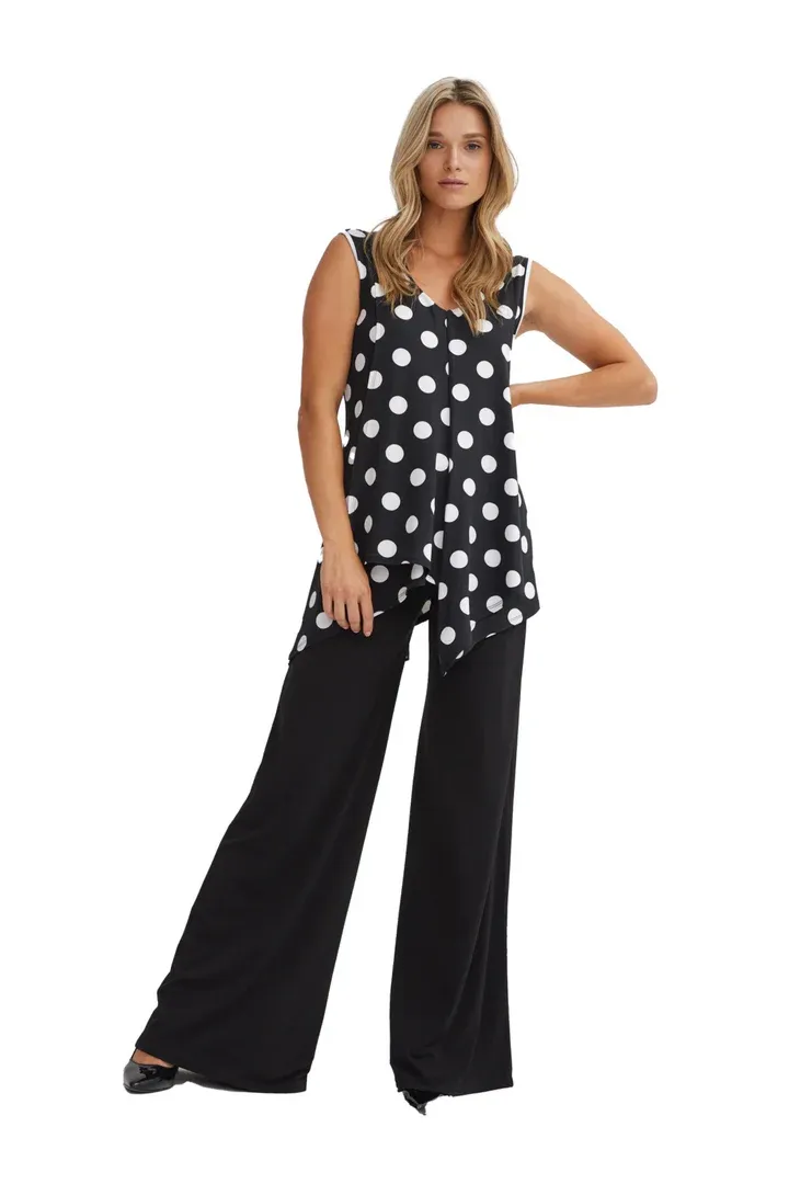 T25506 ladies sleeveless v-neck polkadot tunic