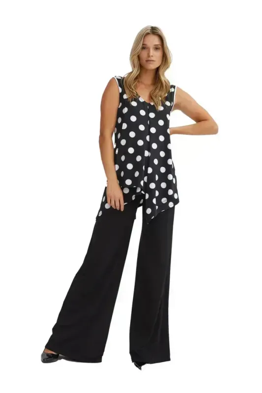 T25506 ladies sleeveless v-neck polkadot tunic