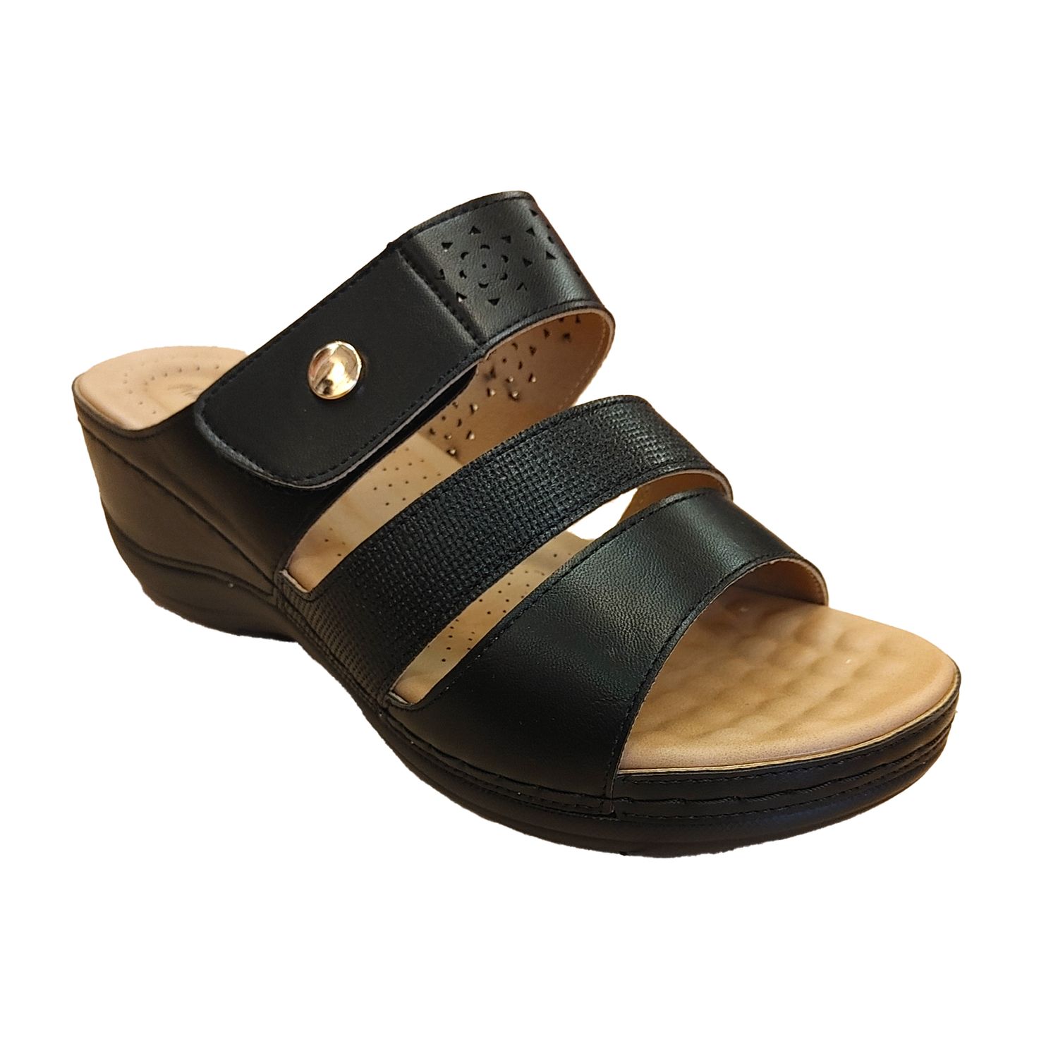BRIA-3 ladies wedge open toe sandal w/velcro adjustment