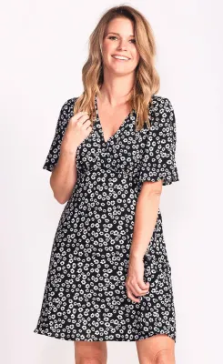 DR-230518BLK ladies short sleeve floral dress DR-230518BLK ladies short sleeve floral dress