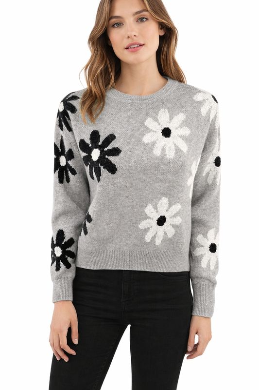 MON3338 Ladies long sleeve floral pull over sweater