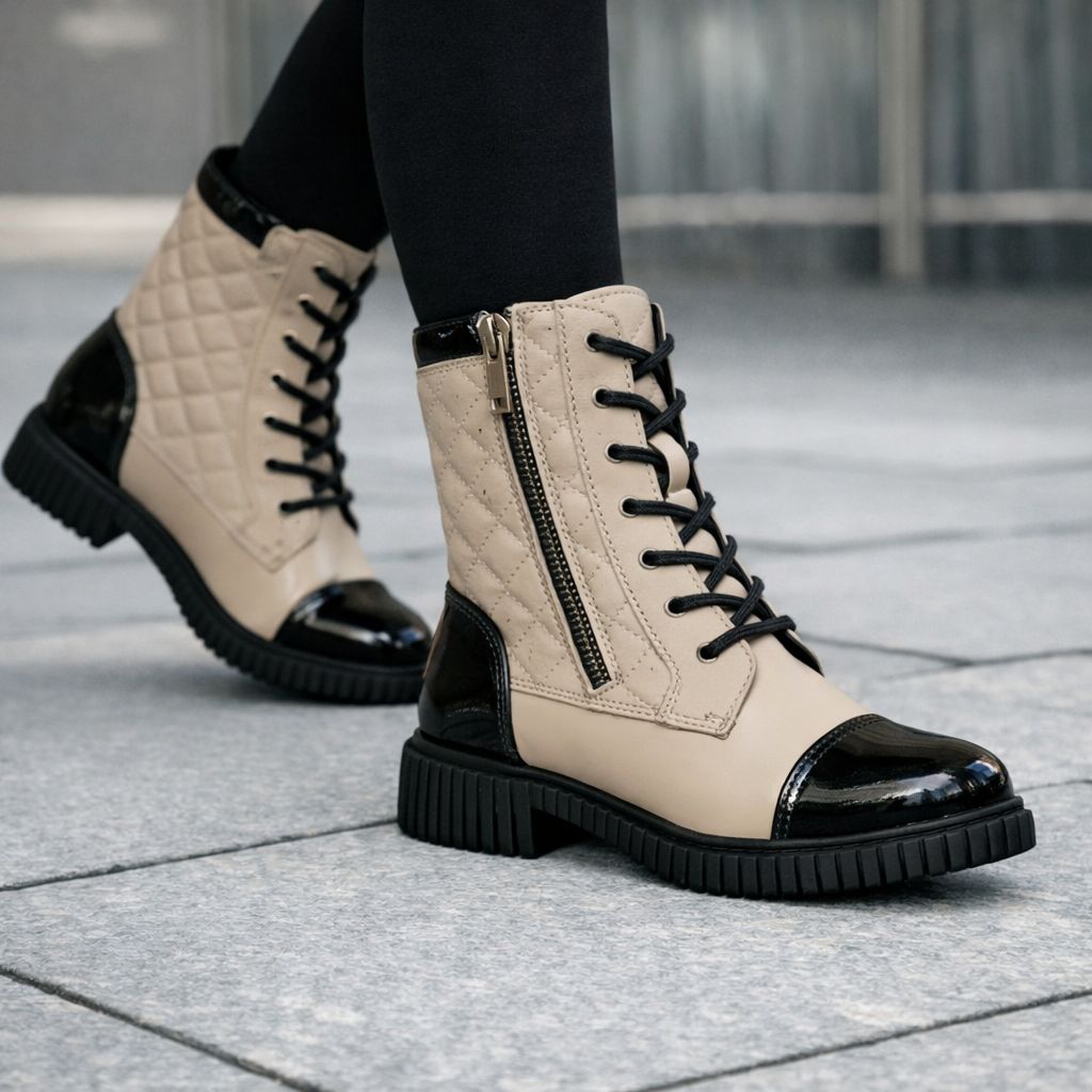 2147131 Ladies 2 tone lace up ankle boot w/inside zipper
