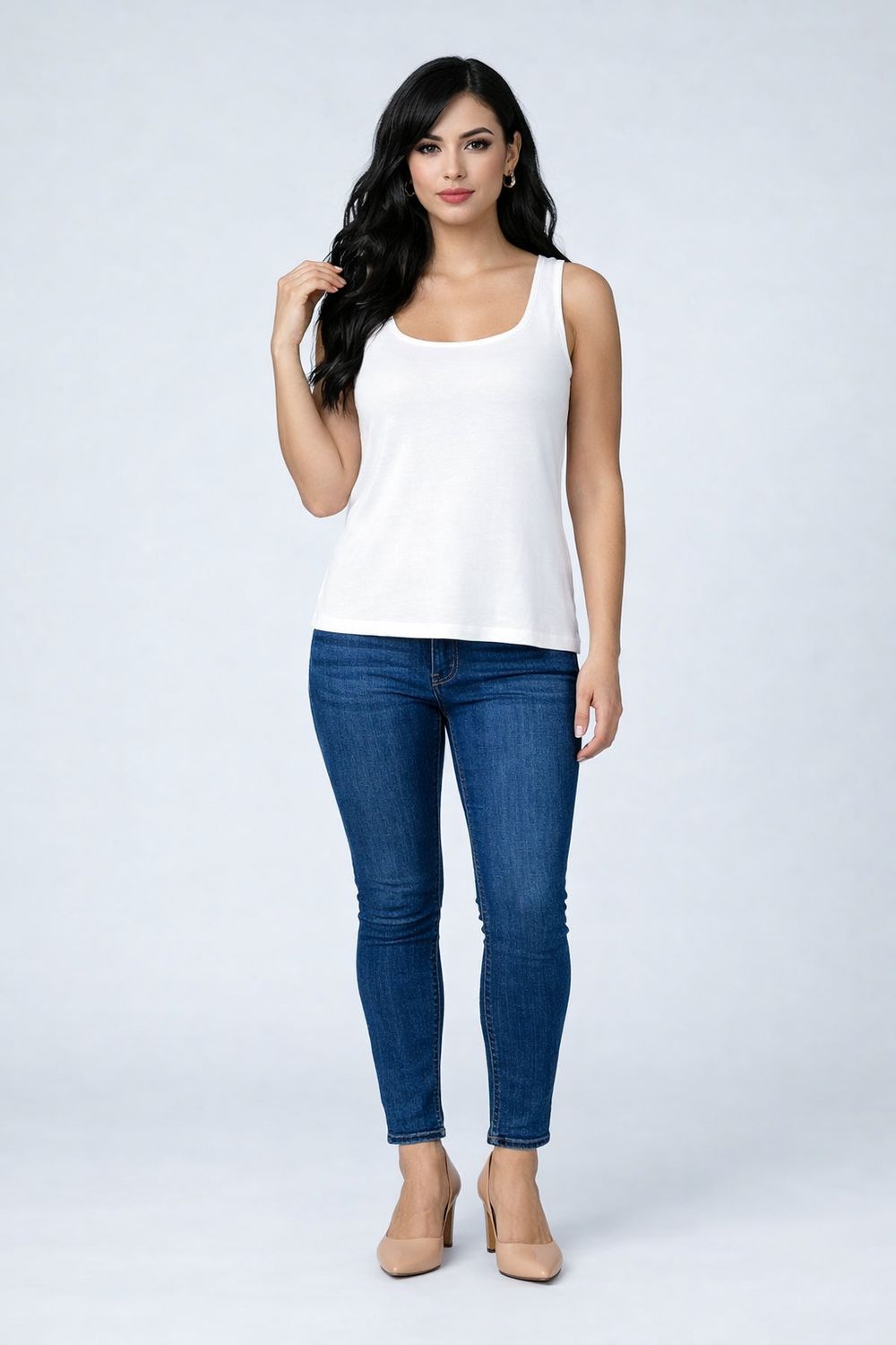 A605 Ladies long solid tank top