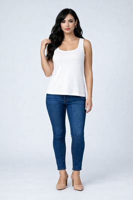 A605 Ladies long solid tank top