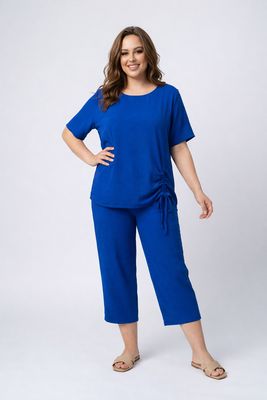 AM392 Elastic waist capri w/adjustable tie bottom and pockets