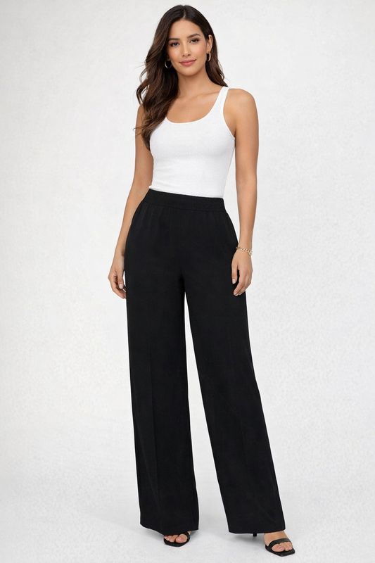 AM390 Elastic waist wide leg pant w/draw string and pockets