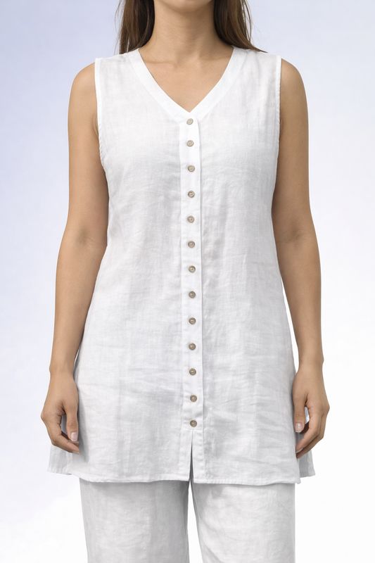 G516  Sleeveless tank top with front button detail