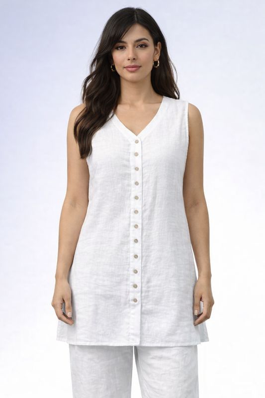 G516  Sleeveless tank top with front button detail