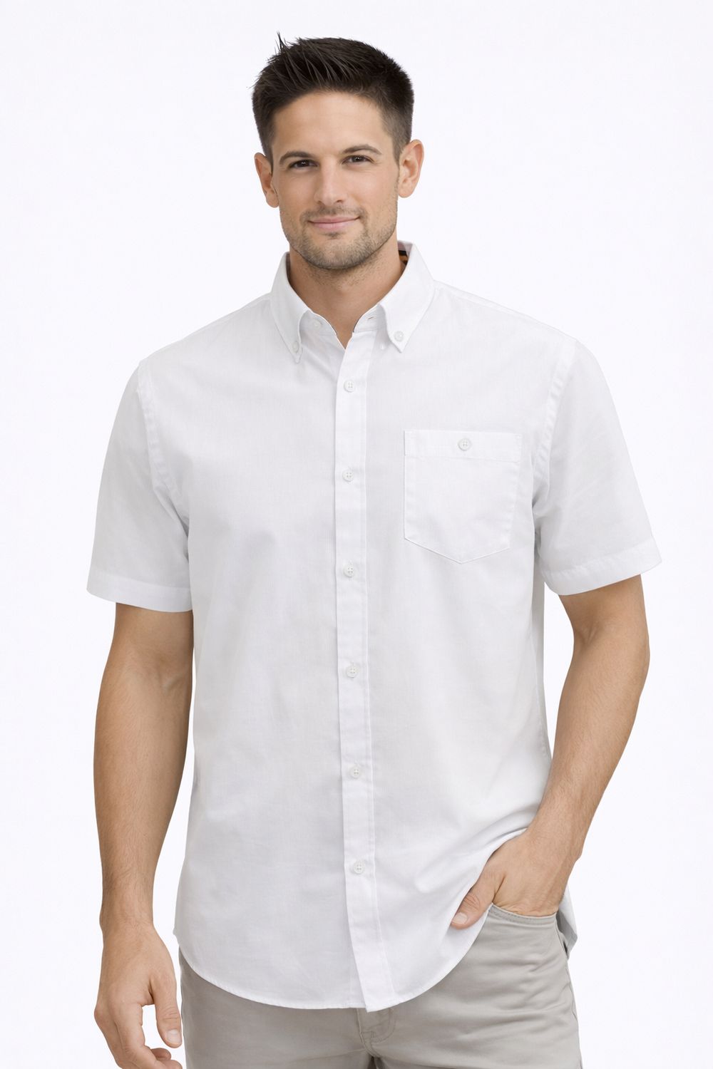 7464005 solid short sleeve button semi fit shirt