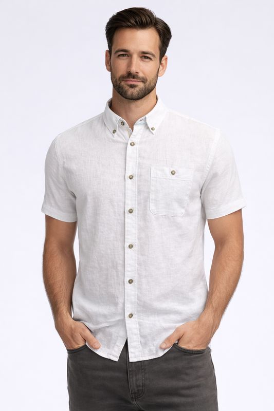 7464300 Cotton/linen slub short sleeve button shirt