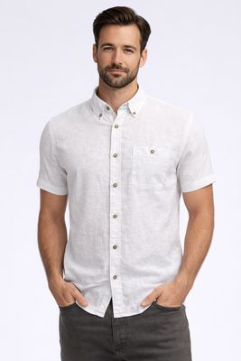 7464300 Cotton/linen slub short sleeve button shirt
