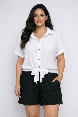 AM398  Elastic waist flowy shorts w/draw string