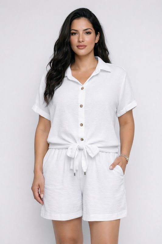 AM398  Elastic waist flowy shorts w/draw string