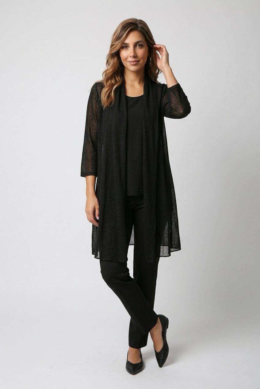 A303J long mesh 3/4 sleeve cardigan