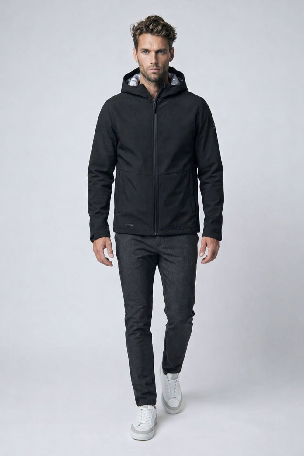 7468241 Men's hooded zip front breathable wind resistant 28 inch length