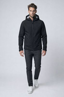 7468241 Men's hooded zip front breathable wind resistant 28 inch length