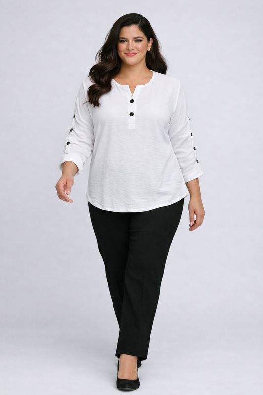 AM659 Aflow button blouse w/button detail on arm