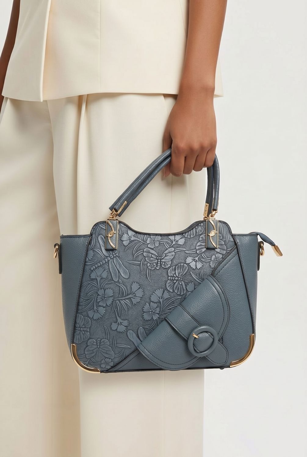 TO-1297AB Small hobo purse w/bucle front detail and extra crossbody strap