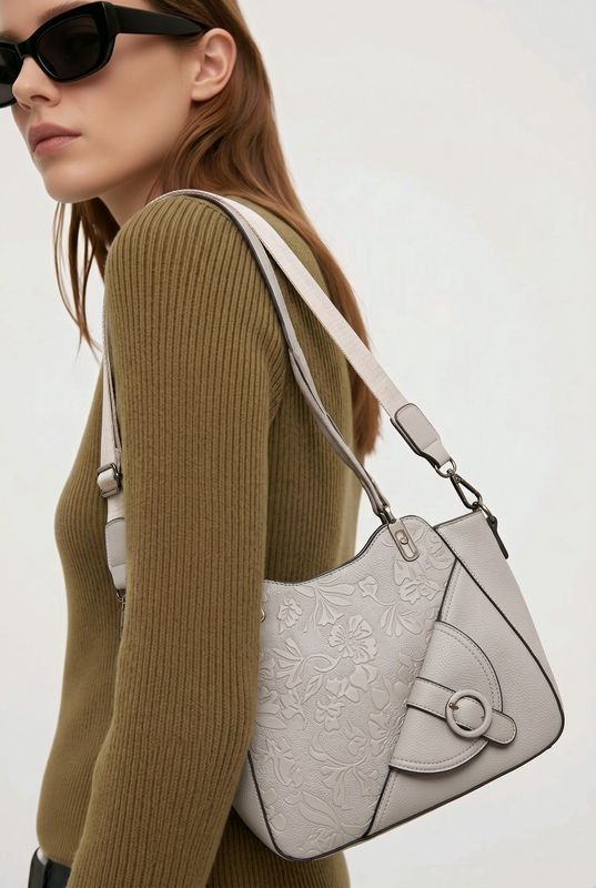 TO-1297A Top zip purse w/front buckle detail and extra strap