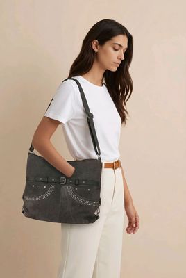 TO-1319 Top zip denim purse with rhinestones can be a backpack
