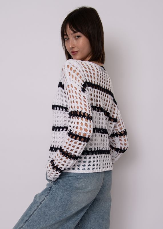 56S112S Long sleeve boat neck pull over stripe sweater